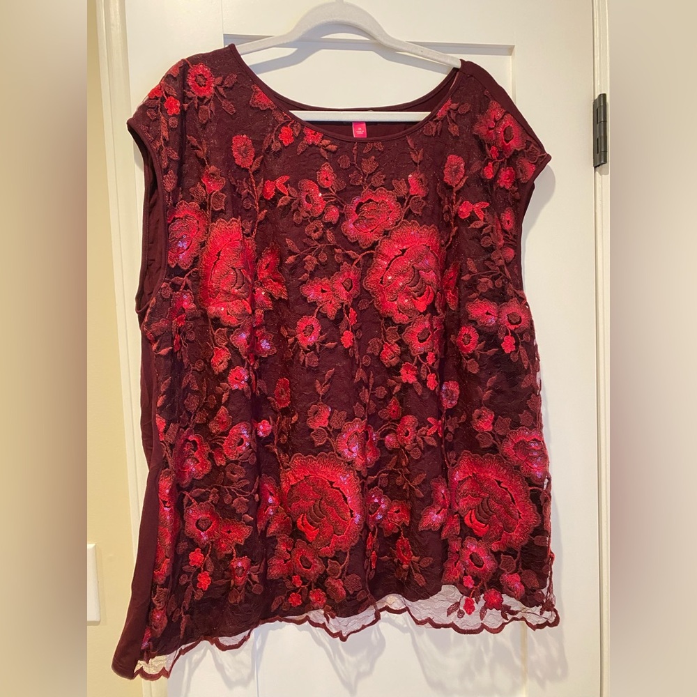 Sleeveless Vince Camuto lace top blouse 3X red glitter Wedding Holiday Party